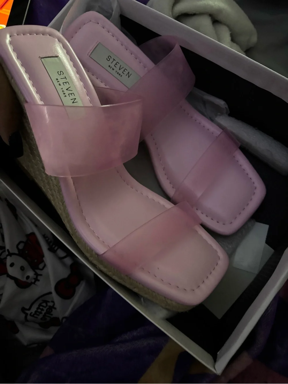 Seven7 Pink Clear-Strap Espadrille Wedge Sandals